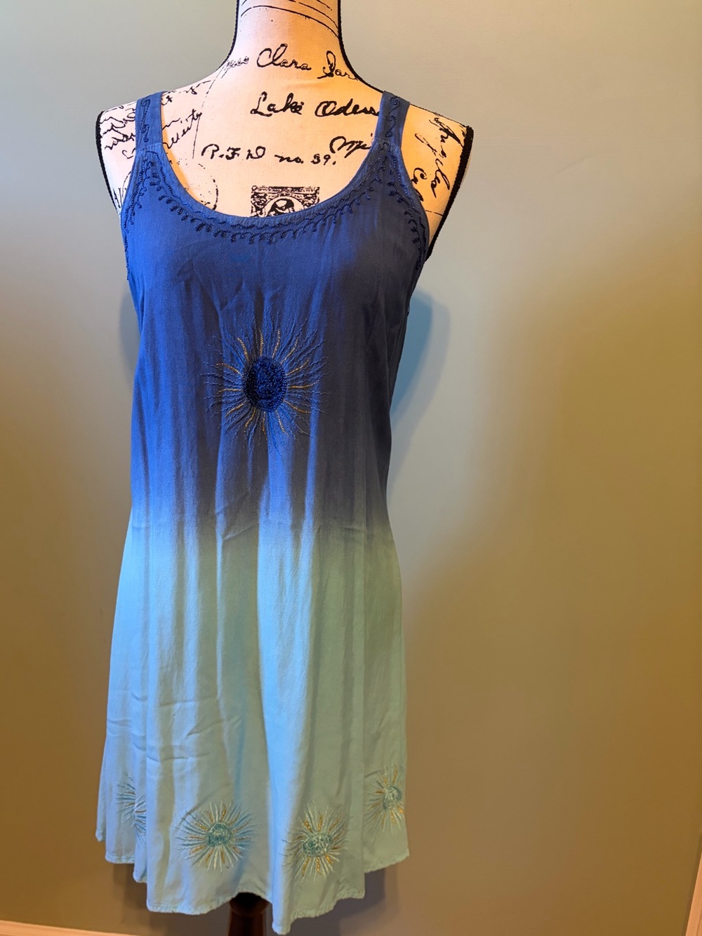 Raya Sun Blue to Aqua Ombre Sunburst Tank Dress or Cover-Up